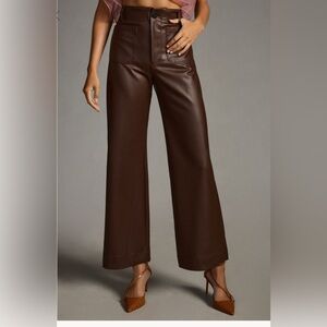 Anthropologie Maeve Collette Cropped Vegan Leather Brown Pants